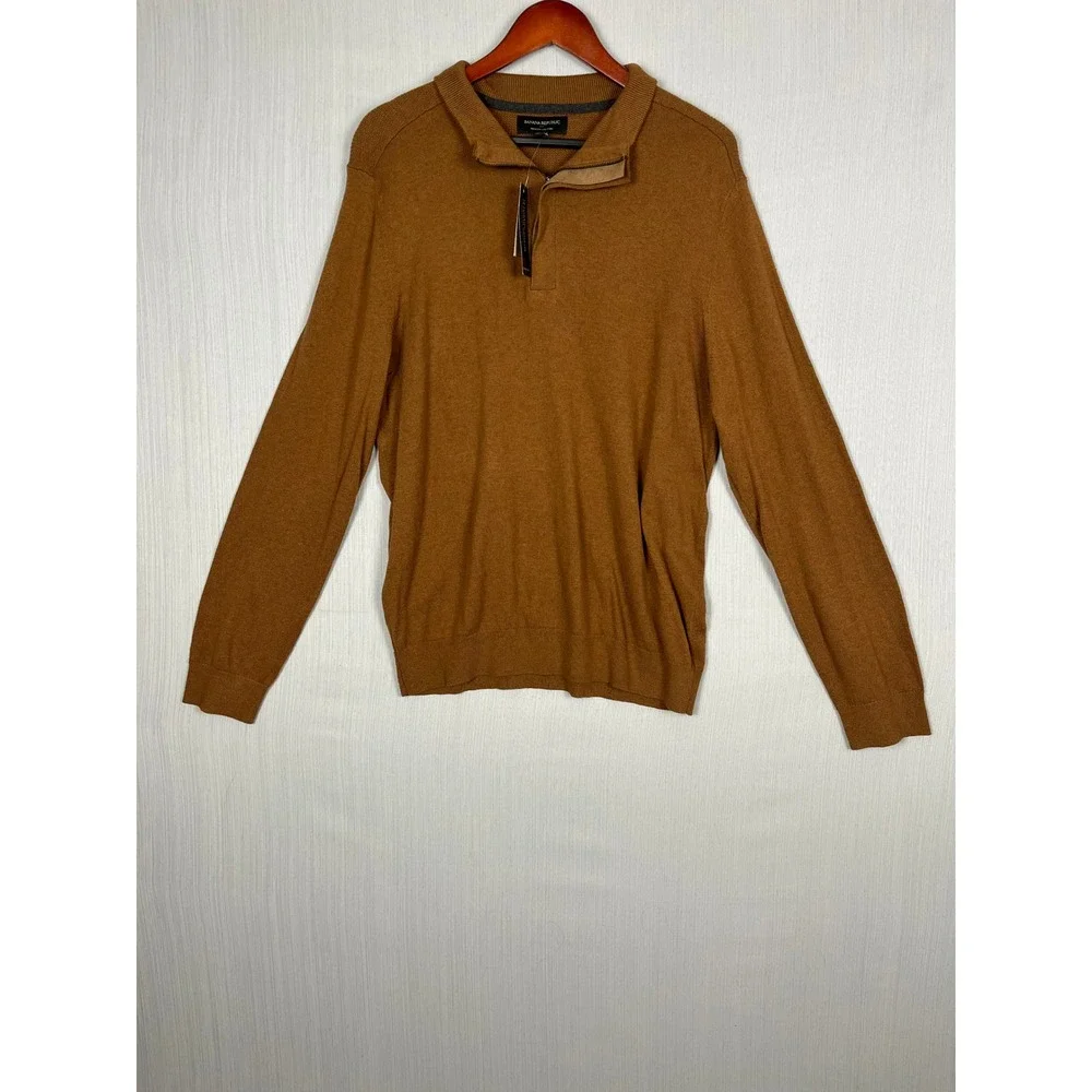 Banana Republic Quarter Zip Sweater Men L Brown Premium Luxe‎ Yarn Silk Cashmere